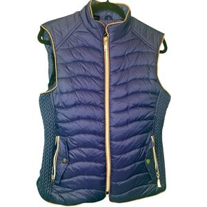 Lee HanTon Blue w/Brown Lining & Gold Details Quilted w/Faux Fur Lining Vest L